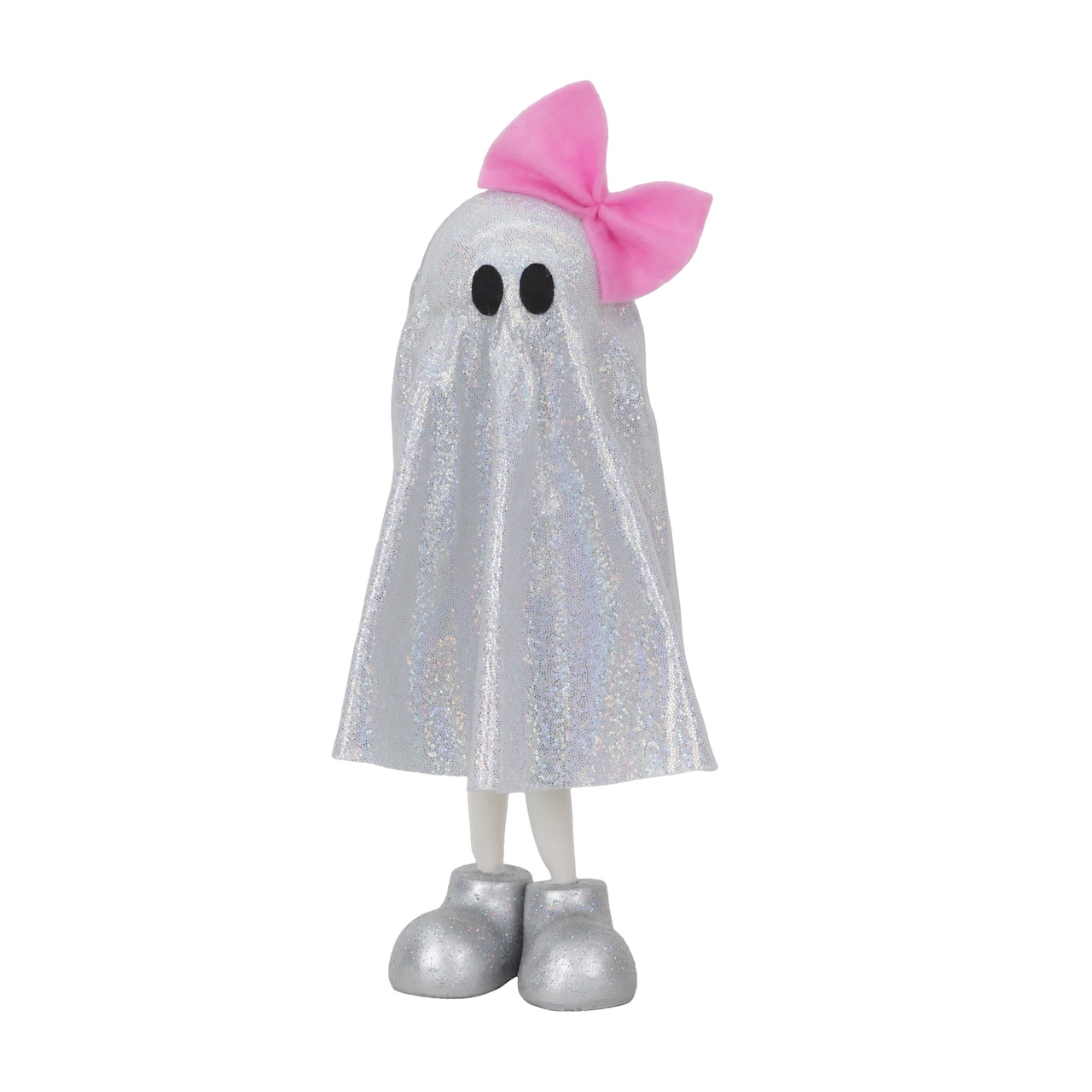 10.5" Standing Fabric Glitter Ghost with Bow Tabletop Décor by Ashland®